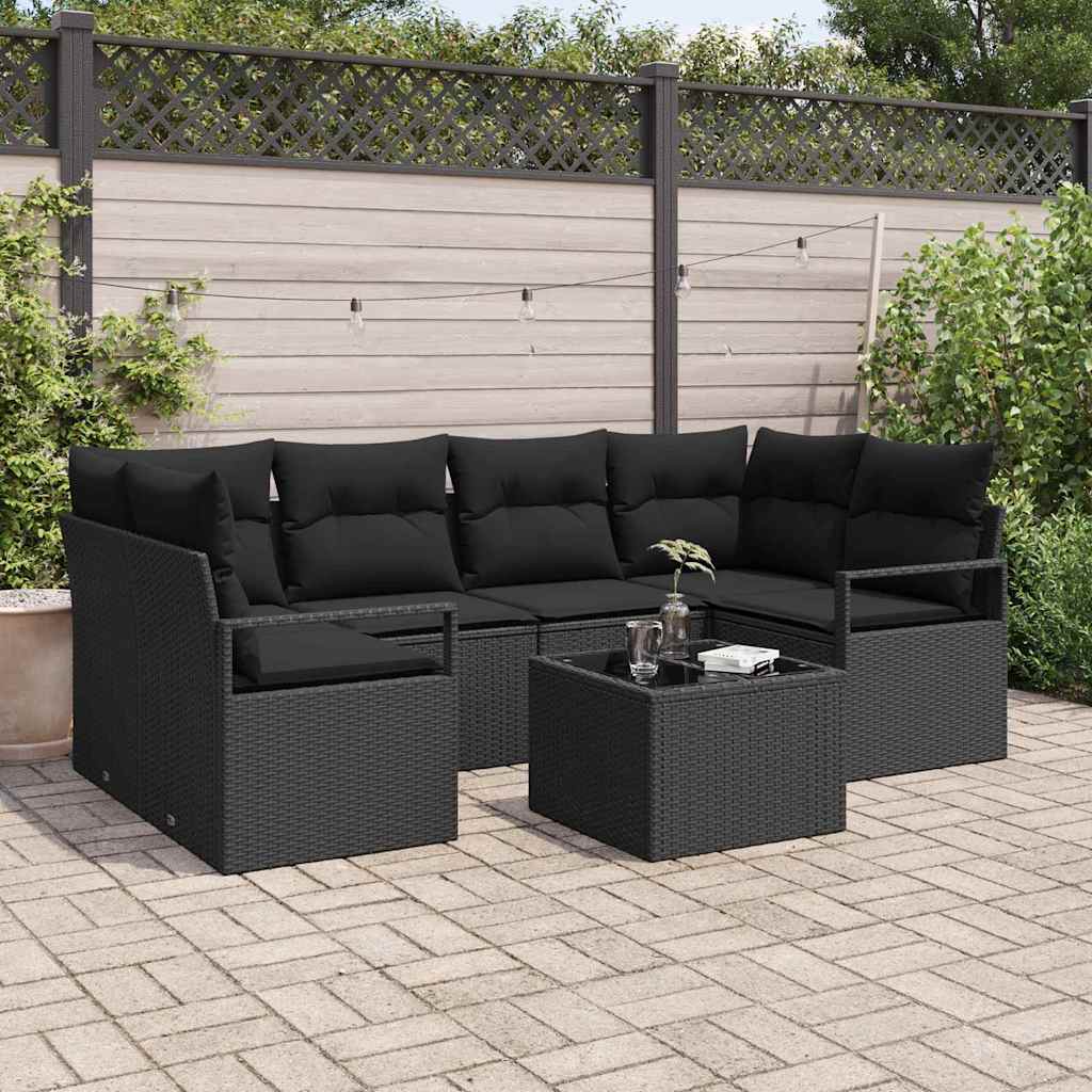 vidaXL Zestaw Sof na Ogród 7 pcs Czarny Polirattan, stal i szkło