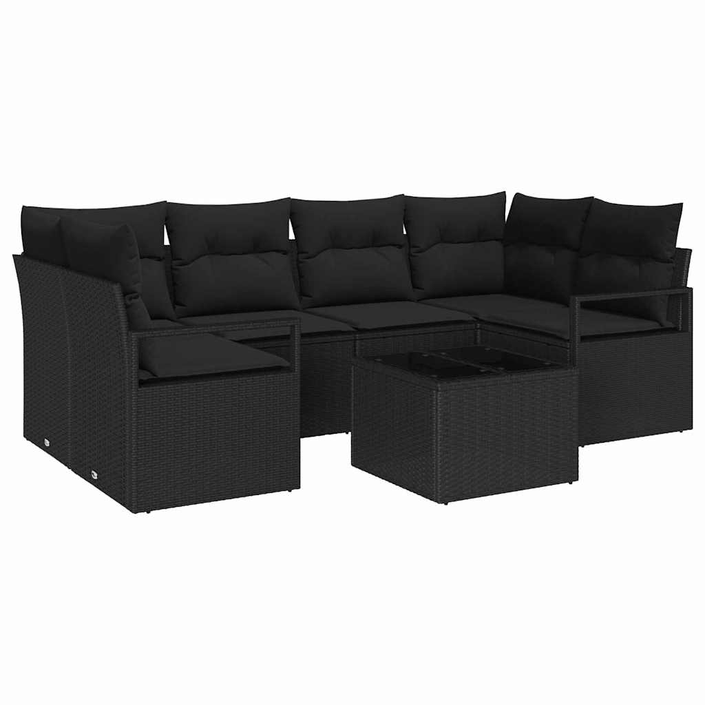 vidaXL Zestaw Sof na Ogród 7 pcs Czarny Polirattan, stal i szkło