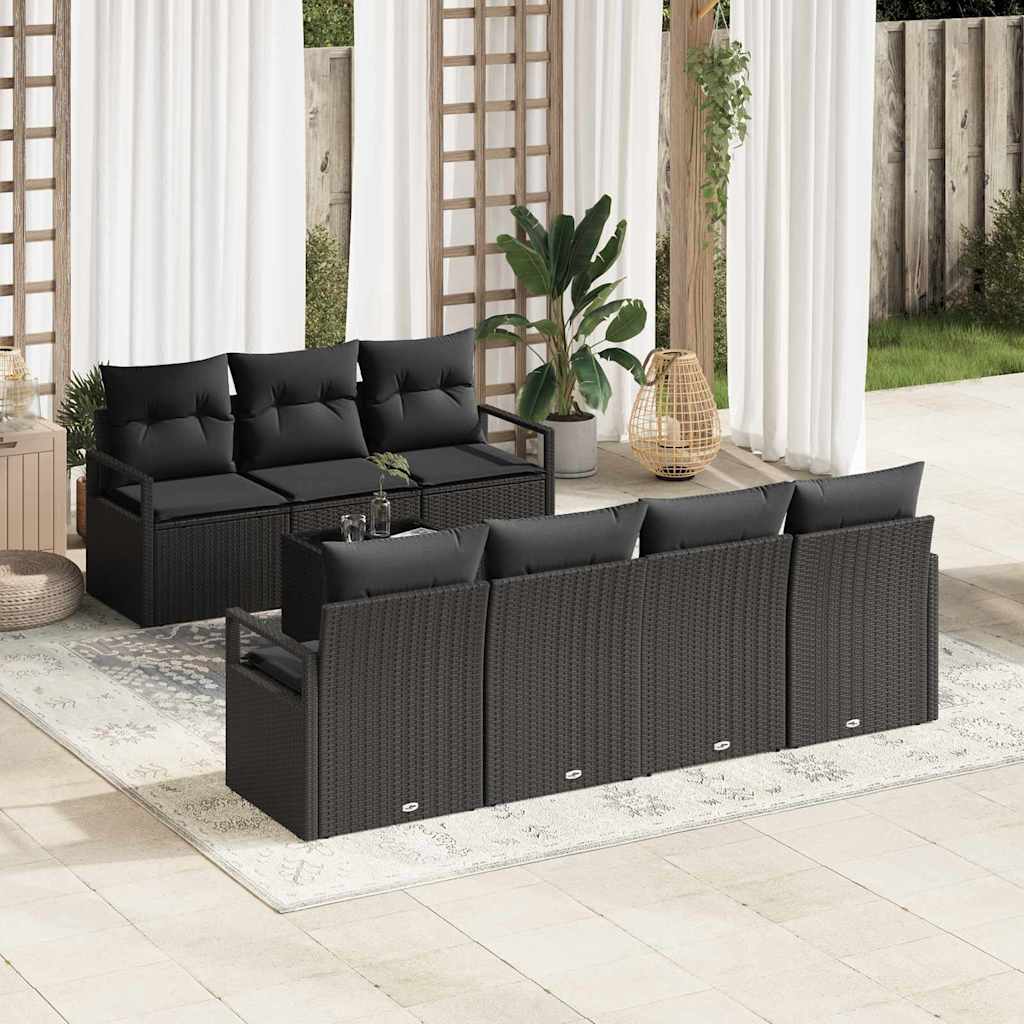 vidaXL Zestaw Sof na Ogród z poduszką 8 pcs Czarny polirattan