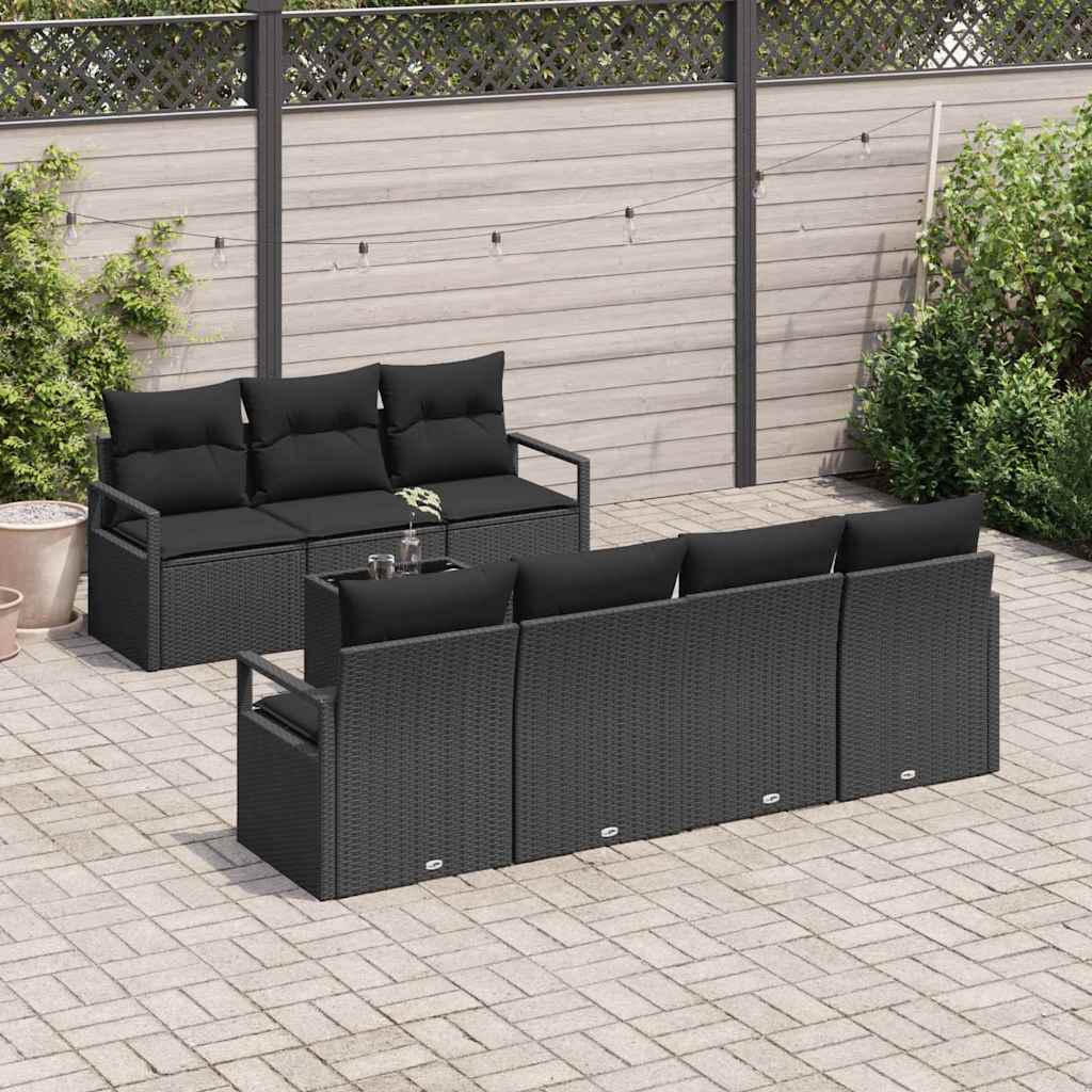vidaXL Zestaw Sof na Ogród z poduszką 8 pcs Czarny polirattan