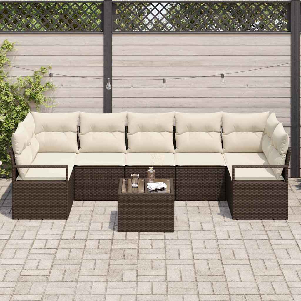 vidaXL Zestaw Sof na Ogród z poduszką 8 pcs Brązowy i Kremowy