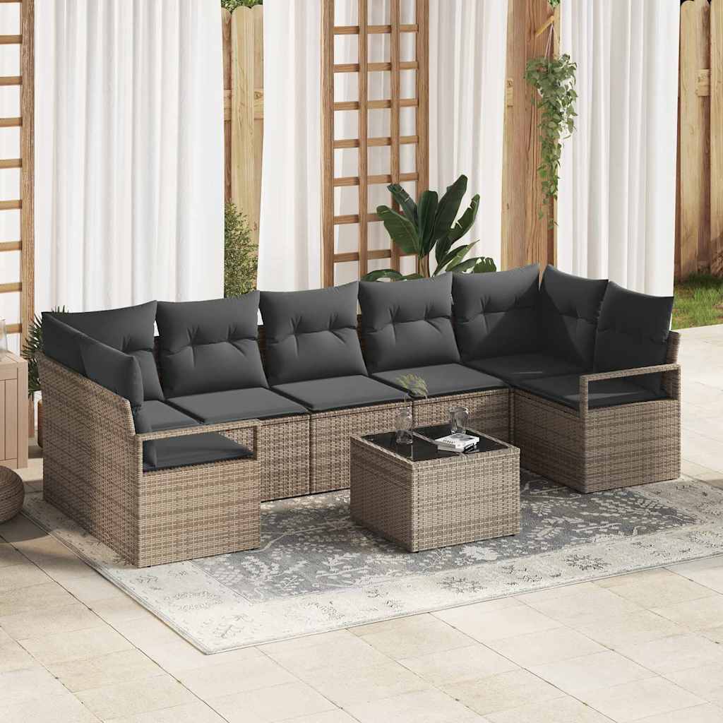 vidaXL Zestaw Sof na Ogród 8 pcs Szary Polirattan, stal i szkło