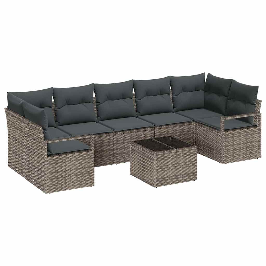 vidaXL Zestaw Sof na Ogród 8 pcs Szary Polirattan, stal i szkło