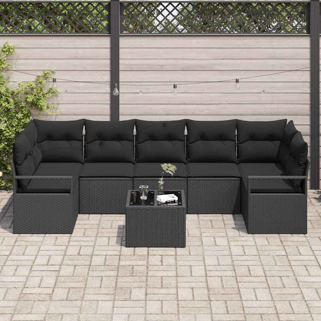 vidaXL Zestaw Sof na Ogród 8 pcs Czarny Polirattan, stal i szkło