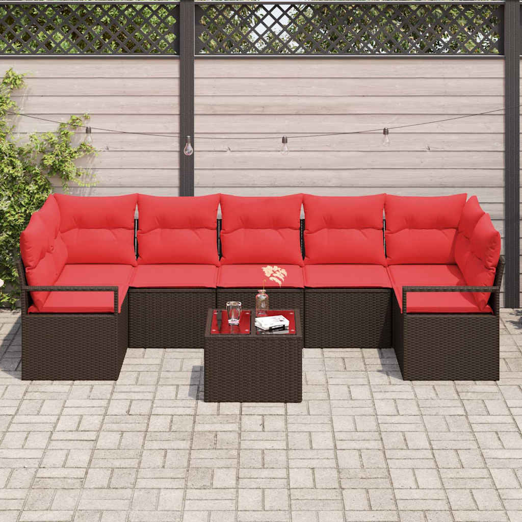 vidaXL Zestaw Sof na Ogród z poduszką 8 pcs Beż i Czerwony polirattan