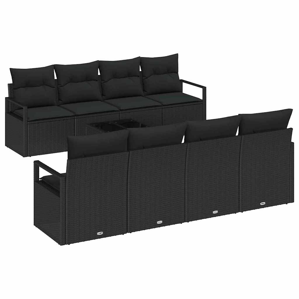 vidaXL Zestaw Sof na Ogród z poduszką 9 pcs Czarny polirattan