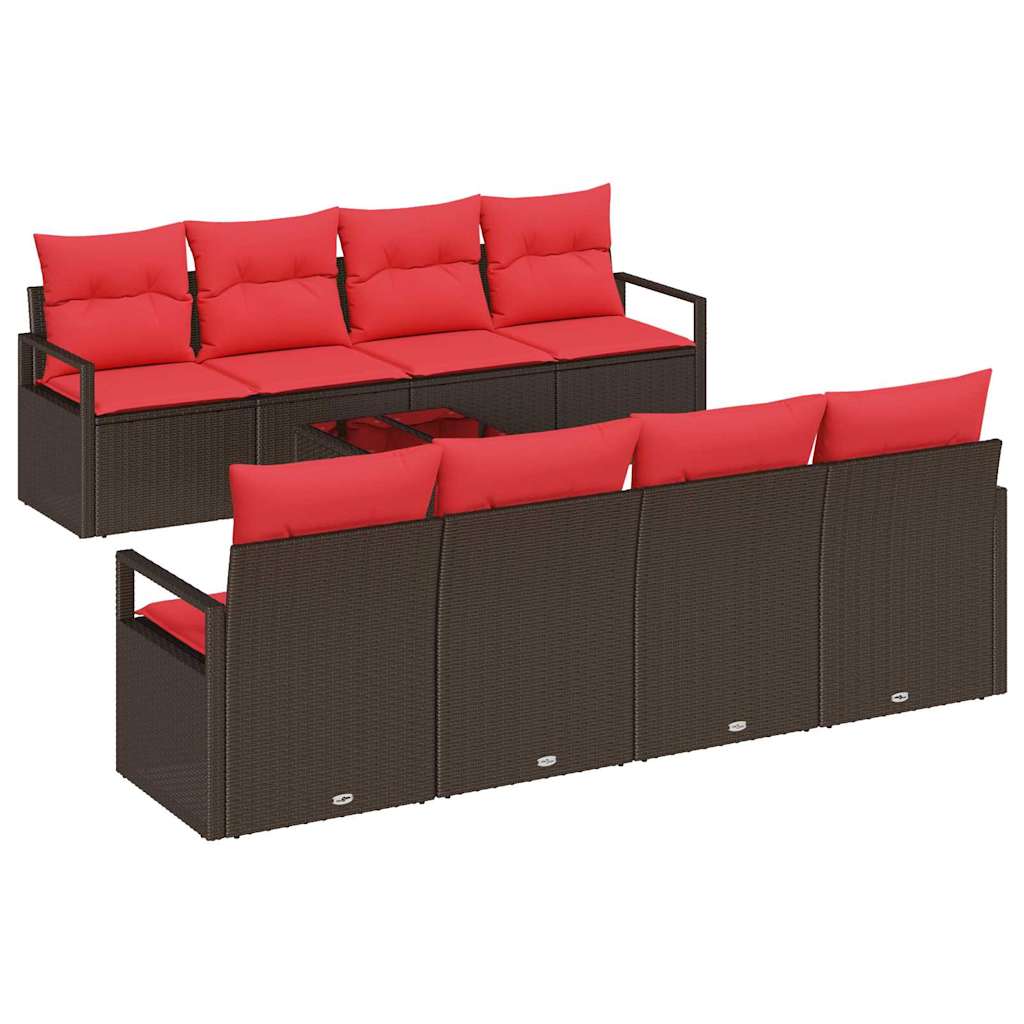 vidaXL Zestaw Sof z poduszką 9 pcs Beż i Czerwony polirattan