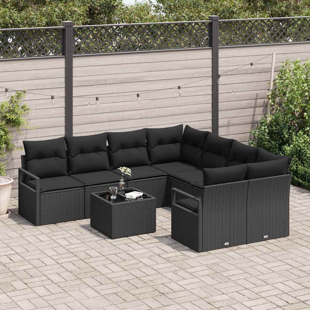 vidaXL Zestaw Sof z poduszką z przechowywaniem 9 pcs Czarny polirattan