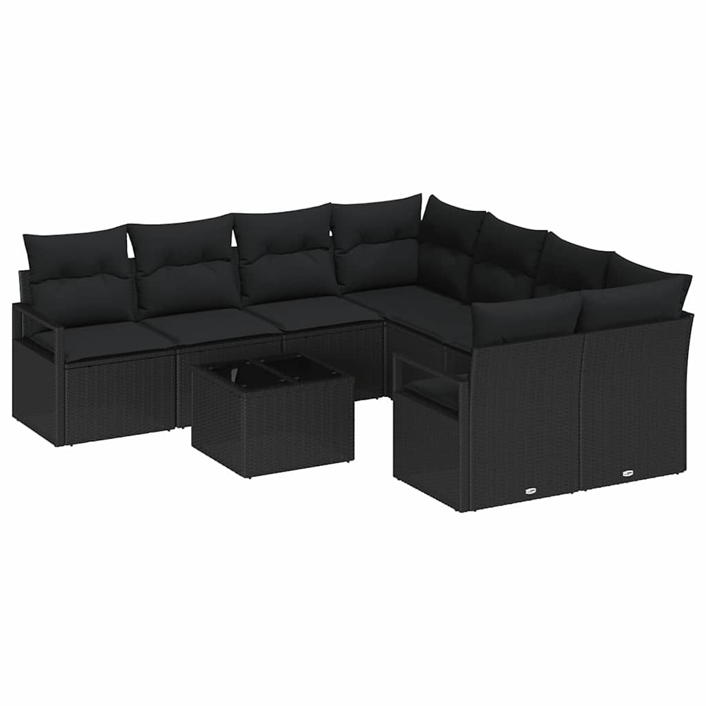 vidaXL Zestaw Sof z poduszką z przechowywaniem 9 pcs Czarny polirattan