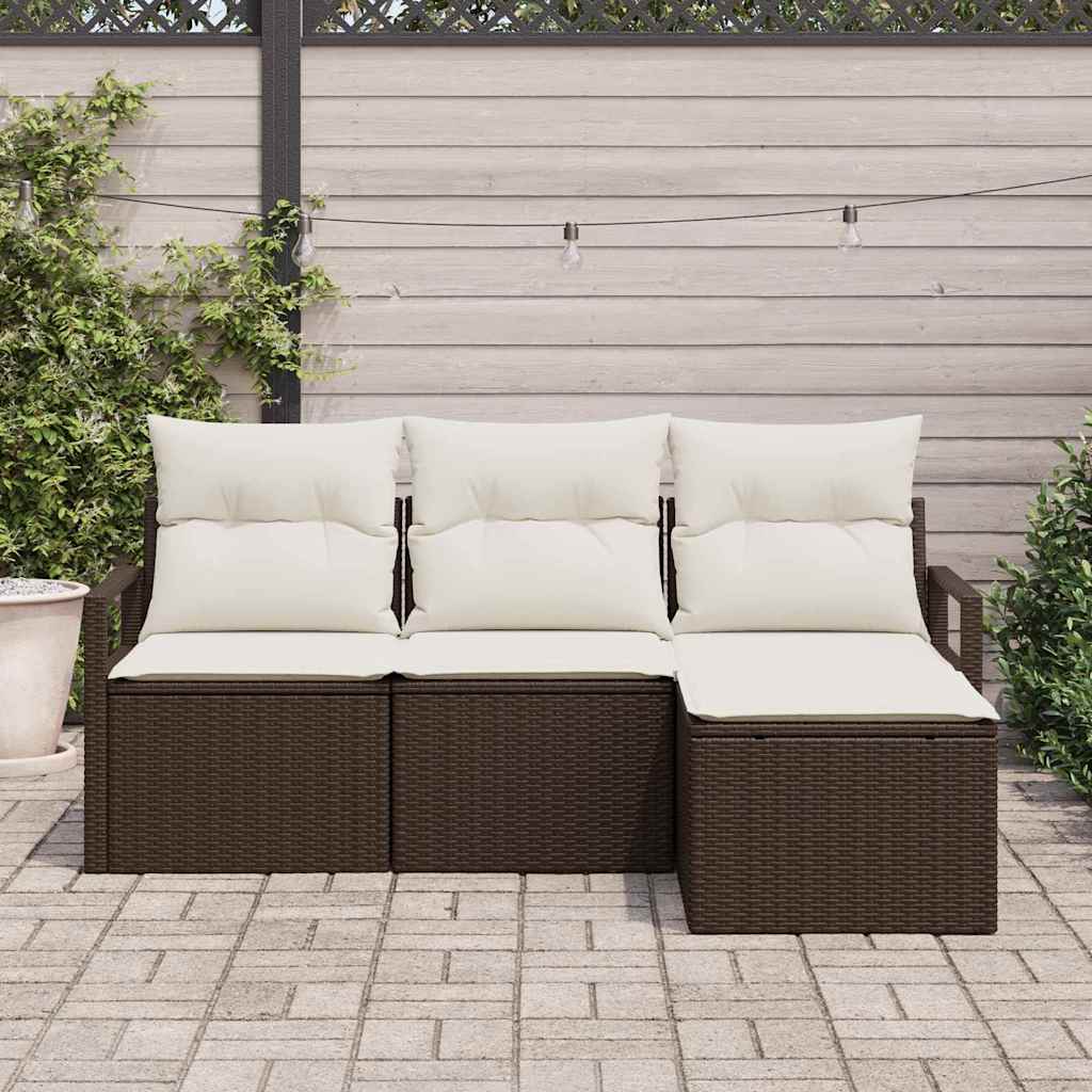 vidaXL Zestaw Sof z poduszką 4 pcs Brązowy i Kremowy polirattan