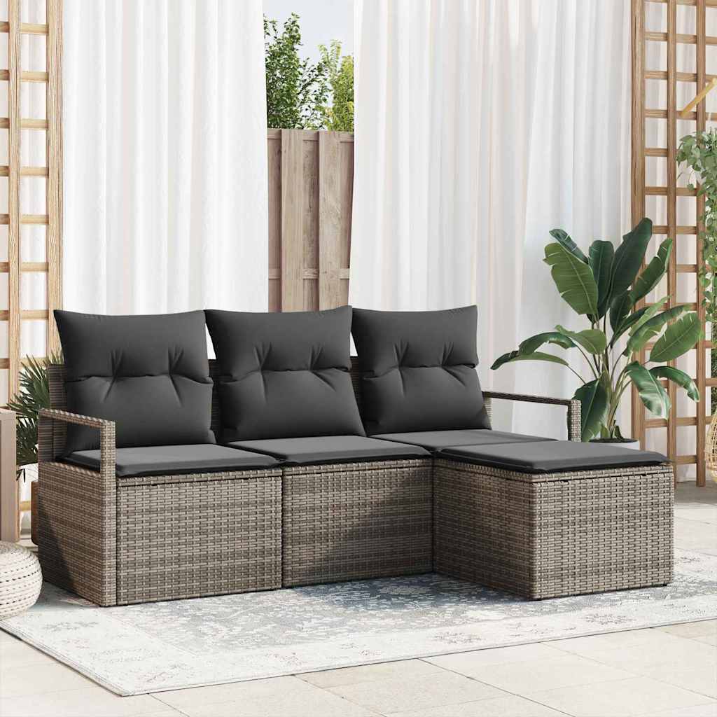 vidaXL Zestaw Sof z poduszką z przechowywaniem 4 pcs Szary polirattan