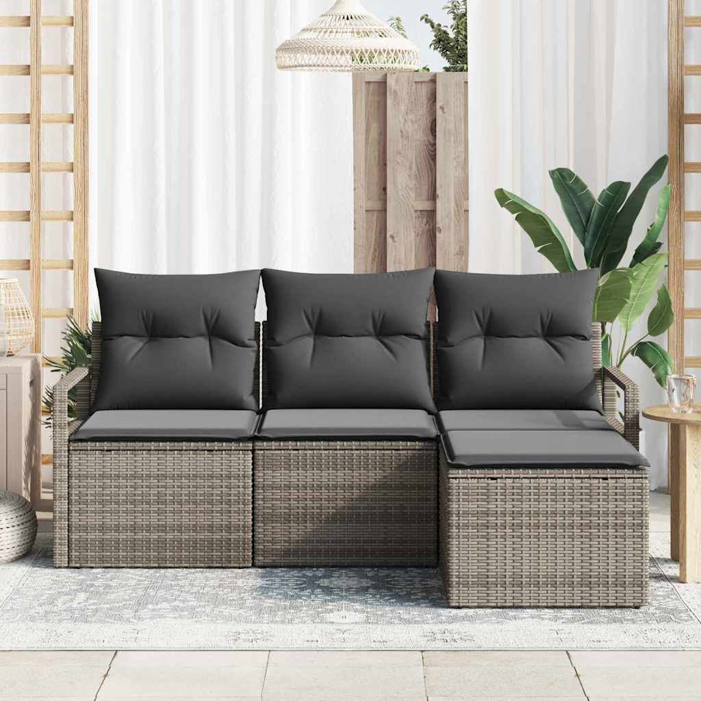 vidaXL Zestaw Sof z poduszką z przechowywaniem 4 pcs Szary polirattan