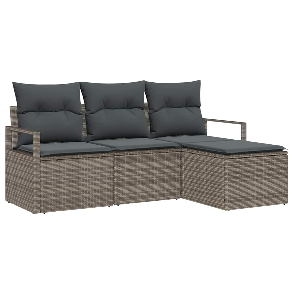 vidaXL Zestaw Sof z poduszką z przechowywaniem 4 pcs Szary polirattan