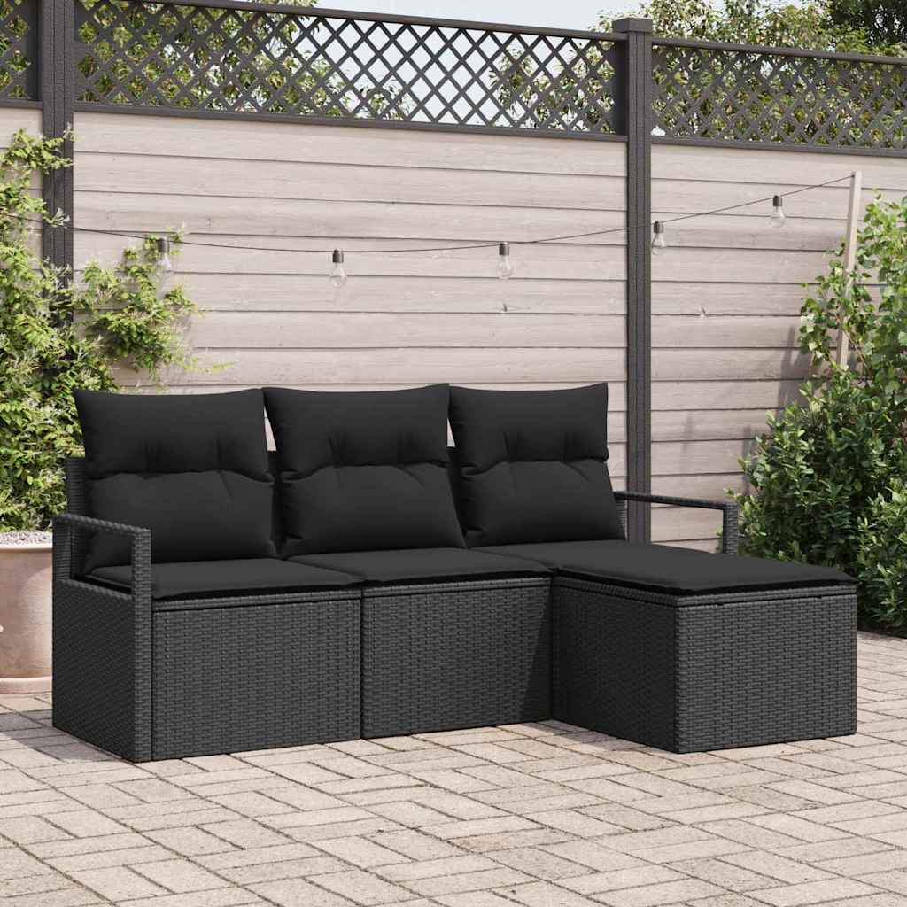 vidaXL Zestaw Sof z poduszką z przechowywaniem 4 pcs Czarny polirattan