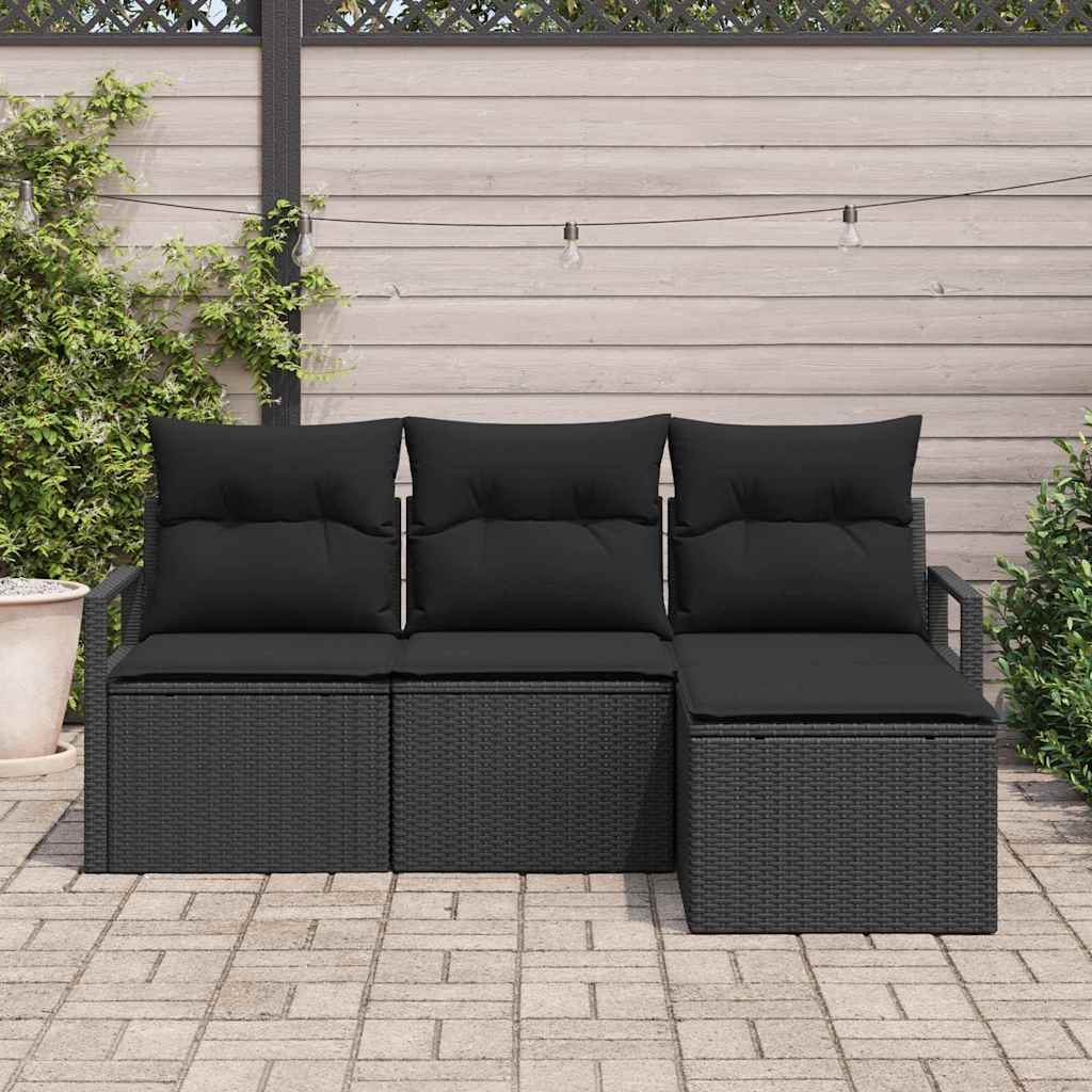 vidaXL Zestaw Sof z poduszką z przechowywaniem 4 pcs Czarny polirattan