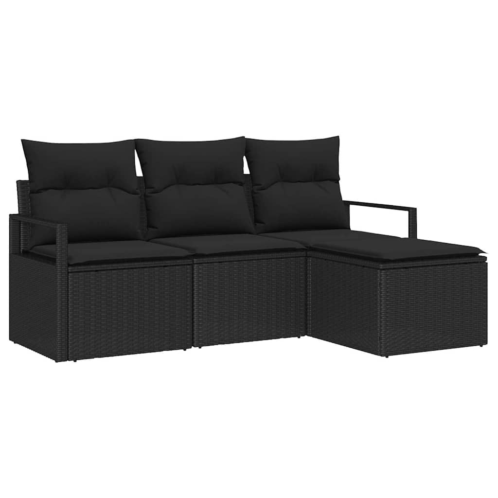 vidaXL Zestaw Sof z poduszką z przechowywaniem 4 pcs Czarny polirattan