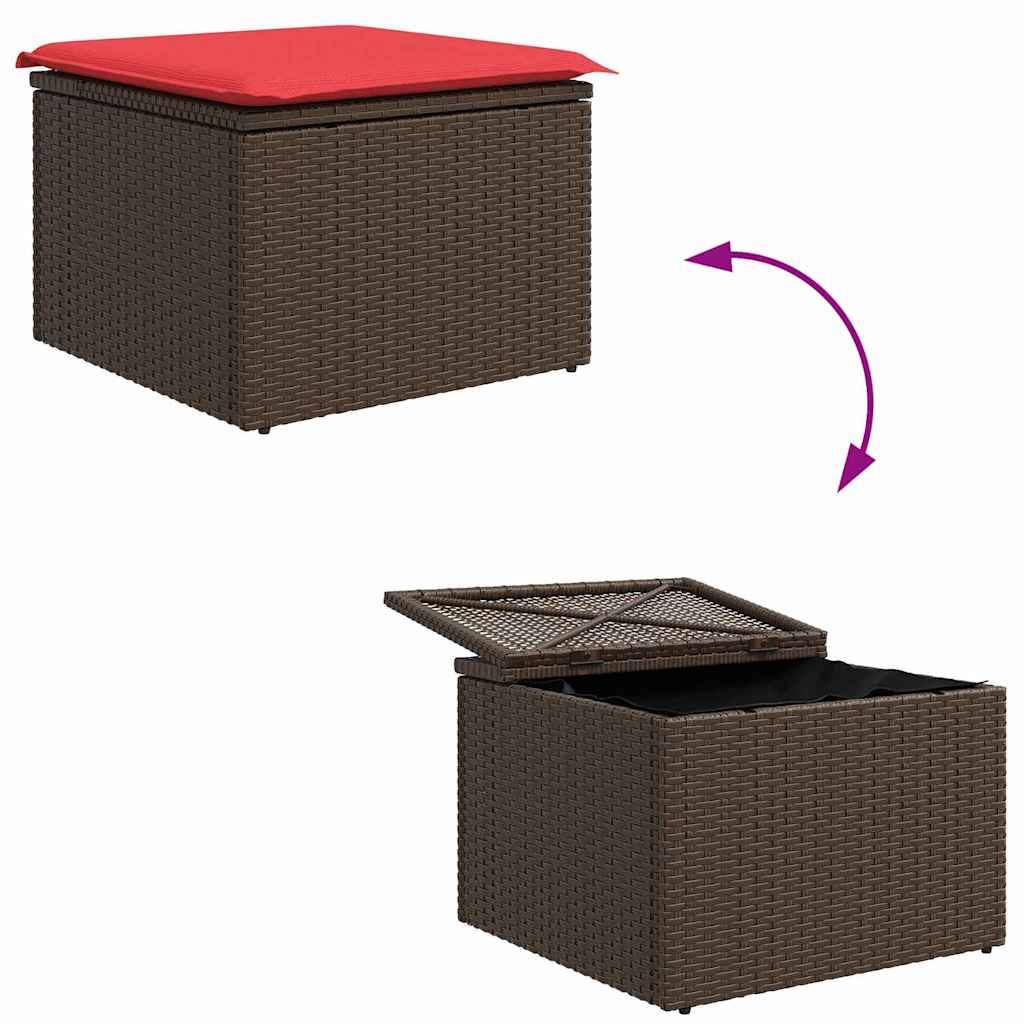 vidaXL Zestaw Sof z poduszką 4 pcs Brązowy i czerwony polirattan