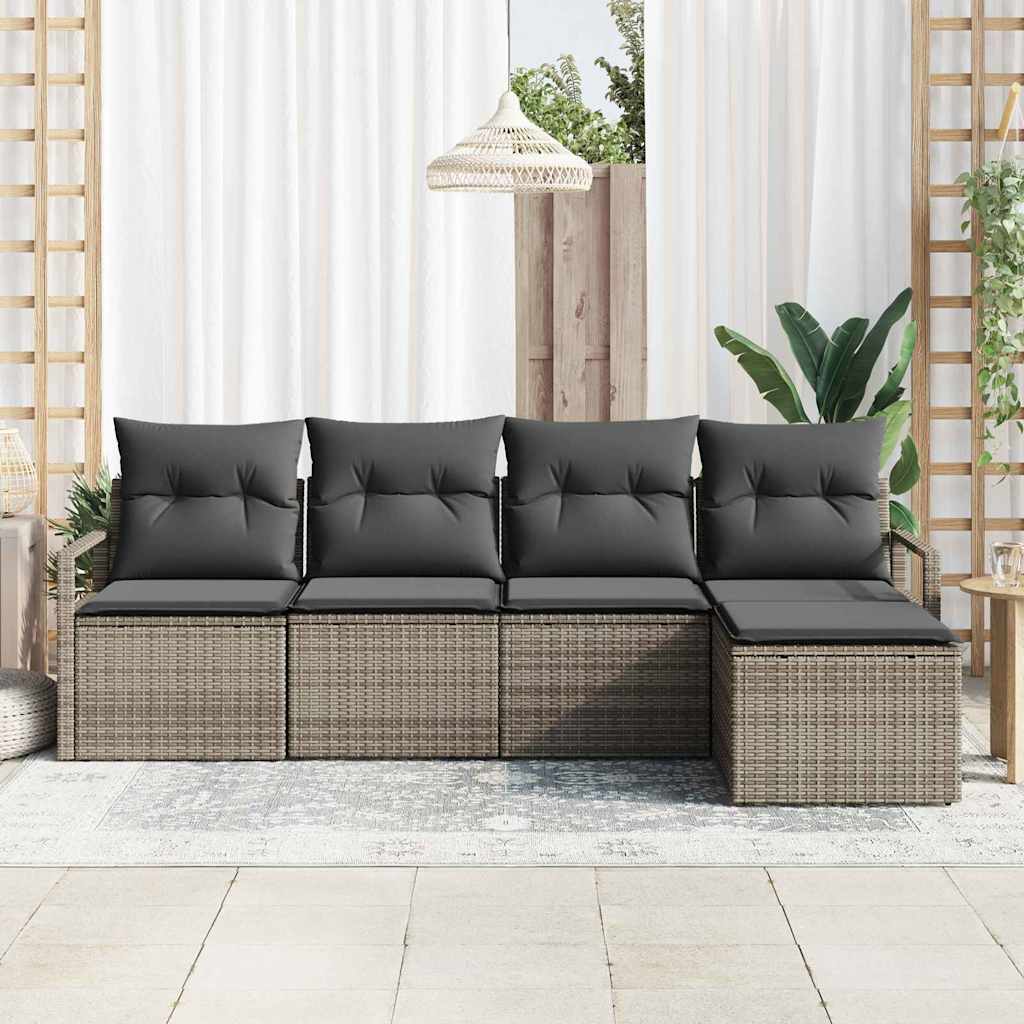 vidaXL Zestaw Sof z poduszką z przechowywaniem 5 pcs Szary polirattan