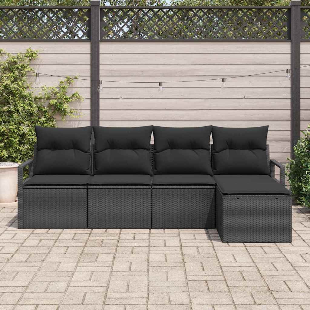 vidaXL Zestaw Sof z poduszką z przechowywaniem 5 pcs Czarny polirattan