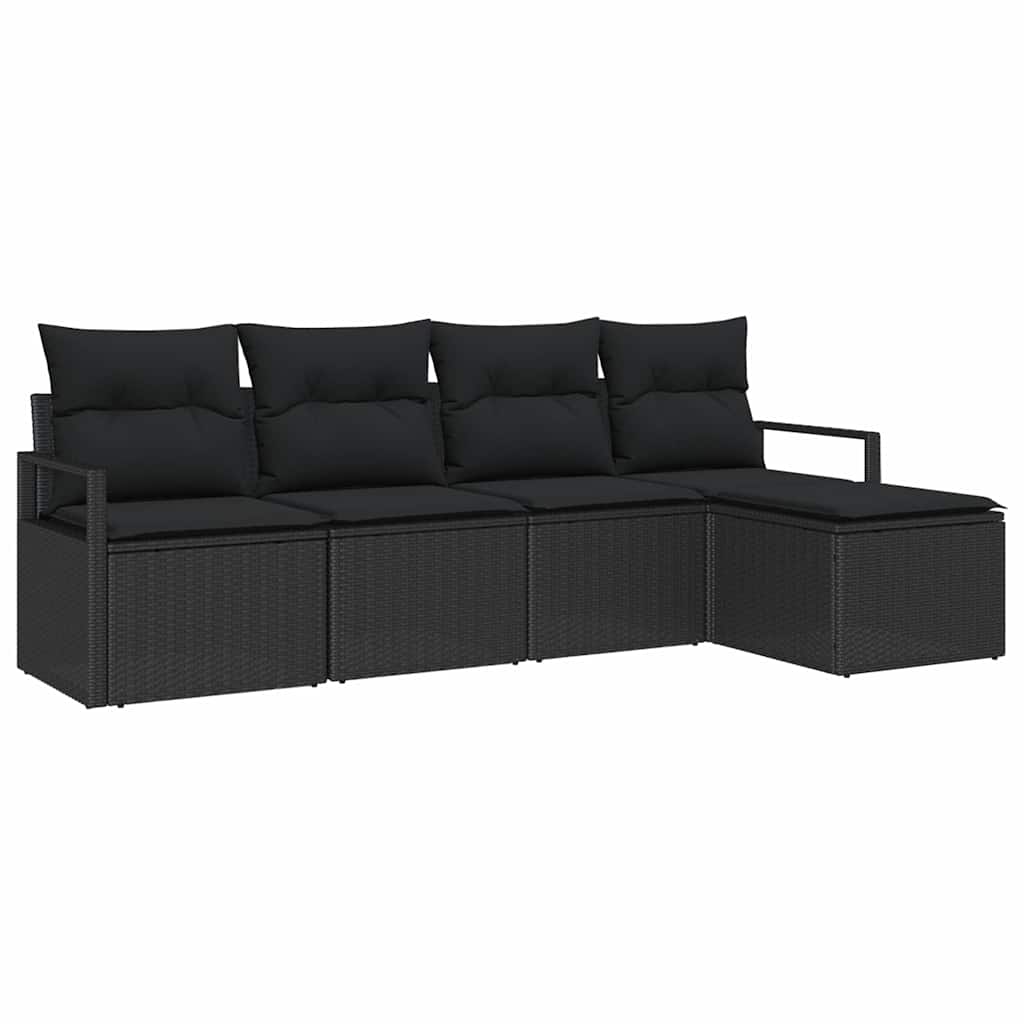 vidaXL Zestaw Sof z poduszką z przechowywaniem 5 pcs Czarny polirattan