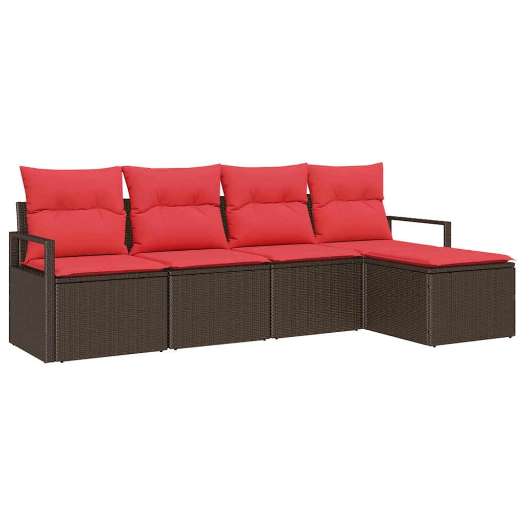 vidaXL Zestaw Sof z poduszką 5 pcs Brązowy i czerwony polirattan