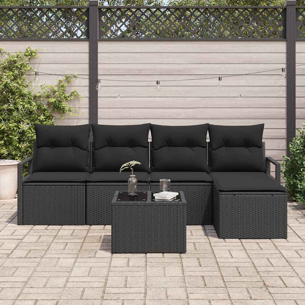 vidaXL Zestaw Sof z poduszką z przechowywaniem 6 pcs Czarny polirattan