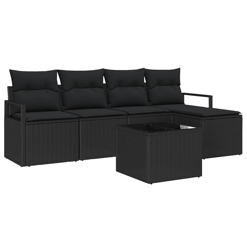 vidaXL Zestaw Sof z poduszką z przechowywaniem 6 pcs Czarny polirattan
