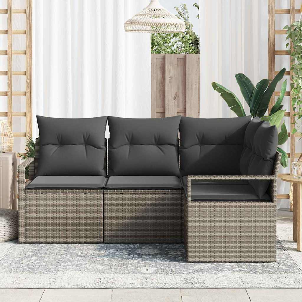 vidaXL Zestaw Sof z poduszką z przechowywaniem 4 pcs Szary polirattan