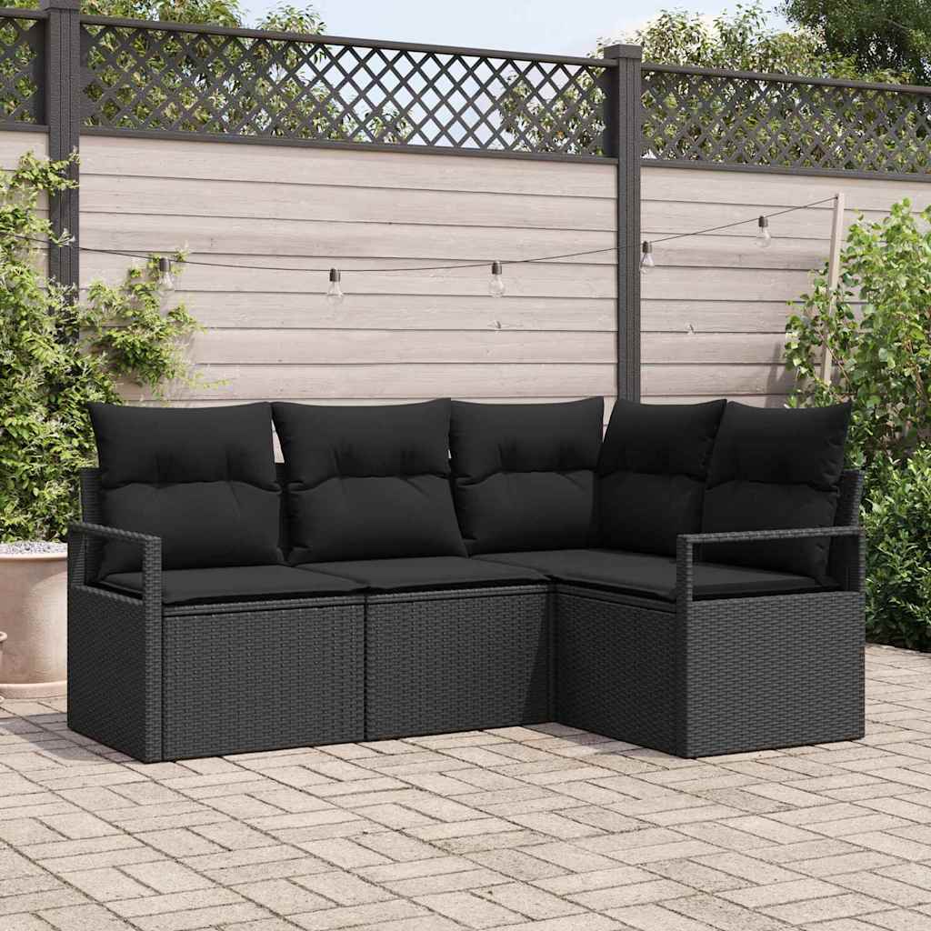 vidaXL Zestaw Sof z poduszką z przechowywaniem 4 pcs Czarny polirattan
