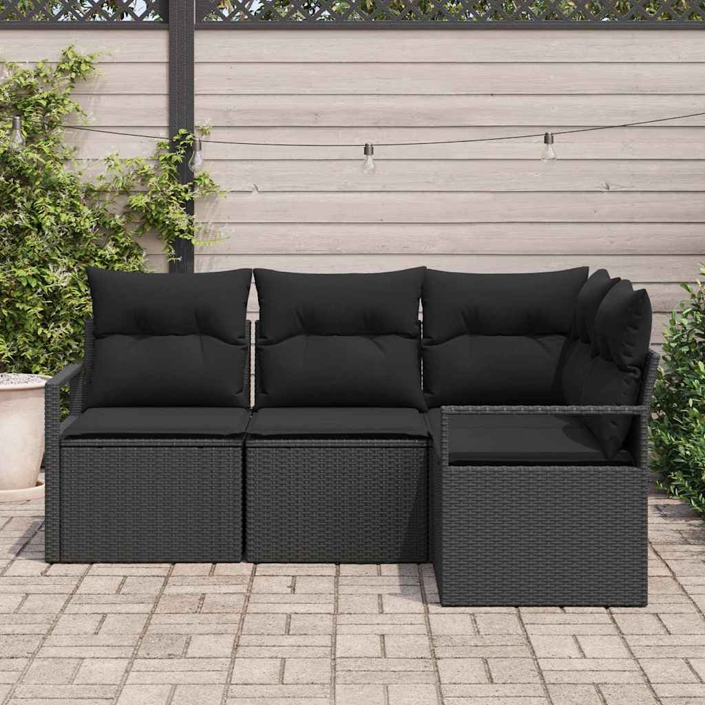 vidaXL Zestaw Sof z poduszką z przechowywaniem 4 pcs Czarny polirattan