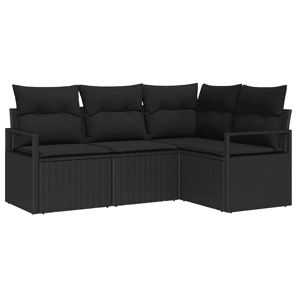vidaXL Zestaw Sof z poduszką z przechowywaniem 4 pcs Czarny polirattan