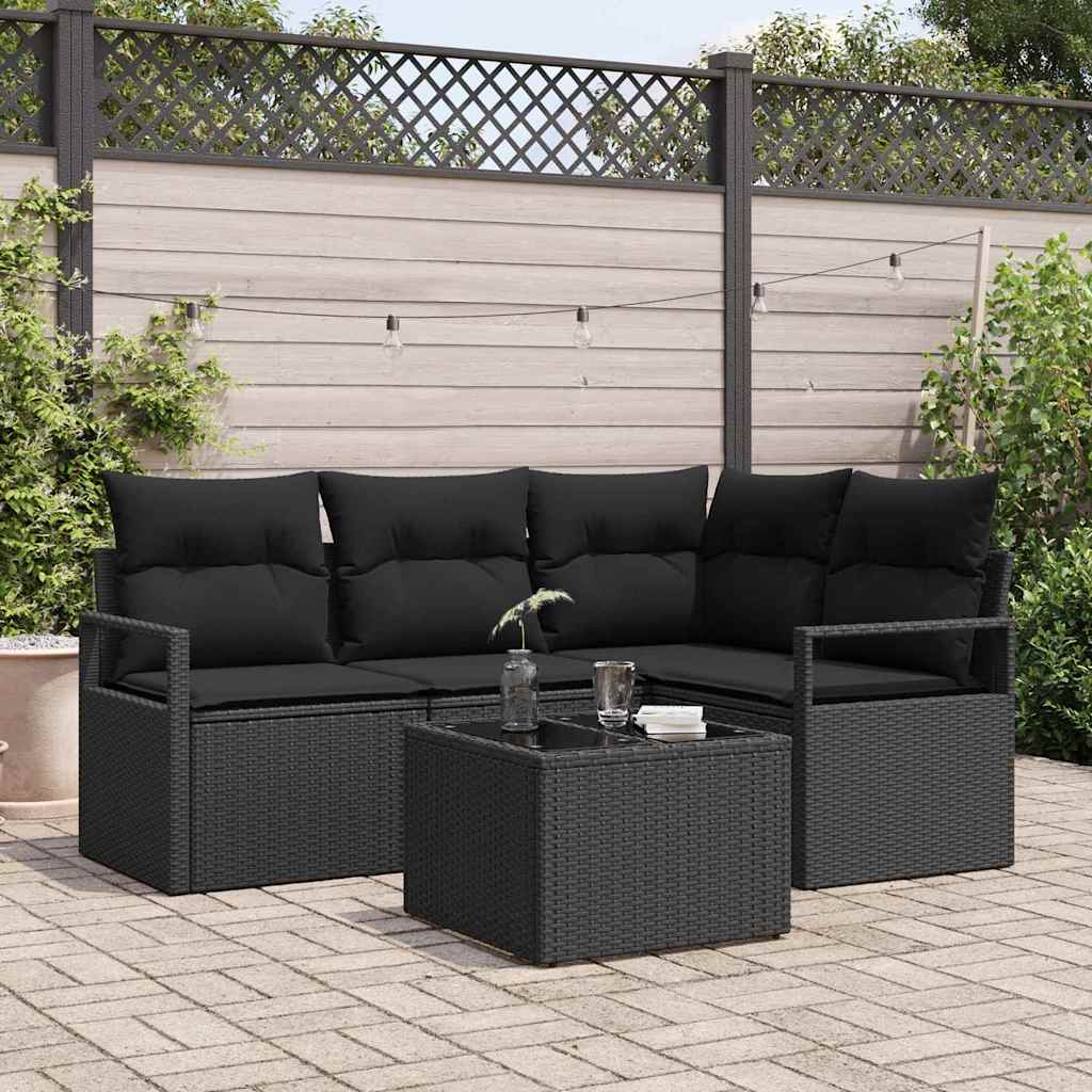 vidaXL Zestaw Sof z poduszką z przechowywaniem 5 pcs Czarny polirattan