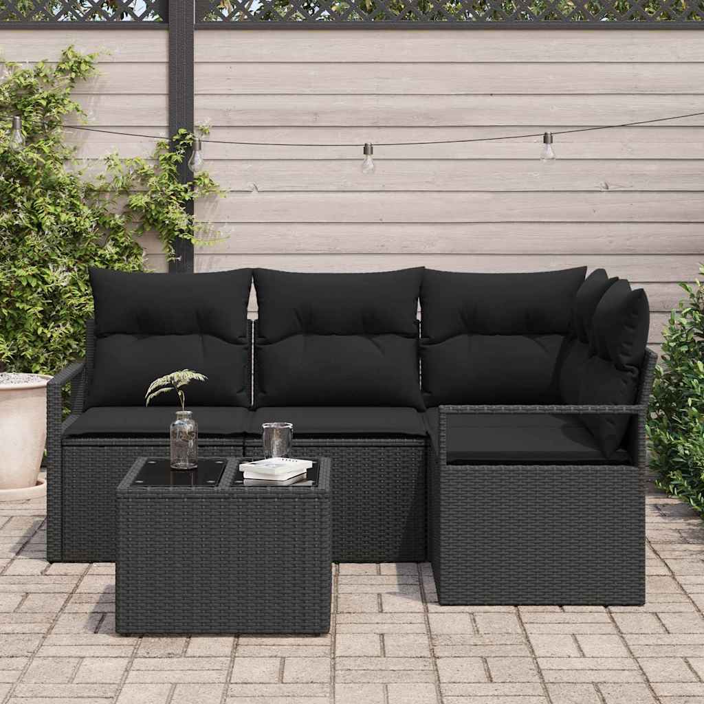 vidaXL Zestaw Sof z poduszką z przechowywaniem 5 pcs Czarny polirattan