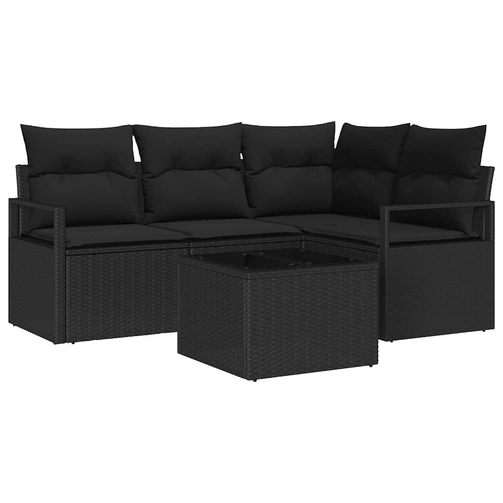 vidaXL Zestaw Sof z poduszką z przechowywaniem 5 pcs Czarny polirattan