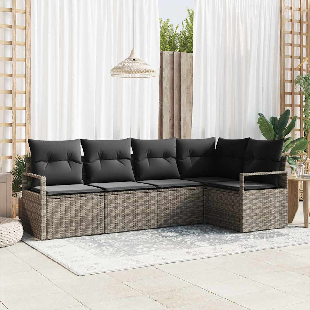 vidaXL Zestaw Sof na Ogród z poduszką 5 pcs Szary polirattan