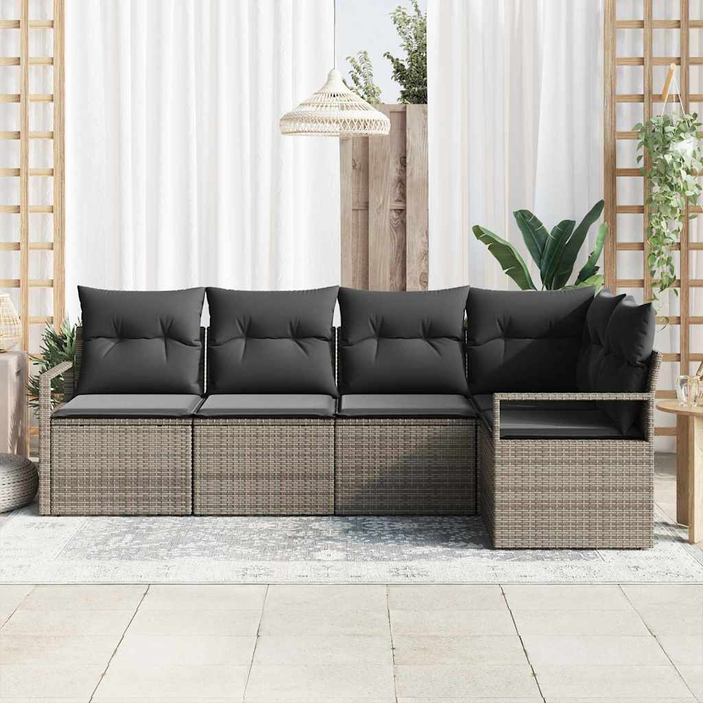 vidaXL Zestaw Sof na Ogród z poduszką 5 pcs Szary polirattan
