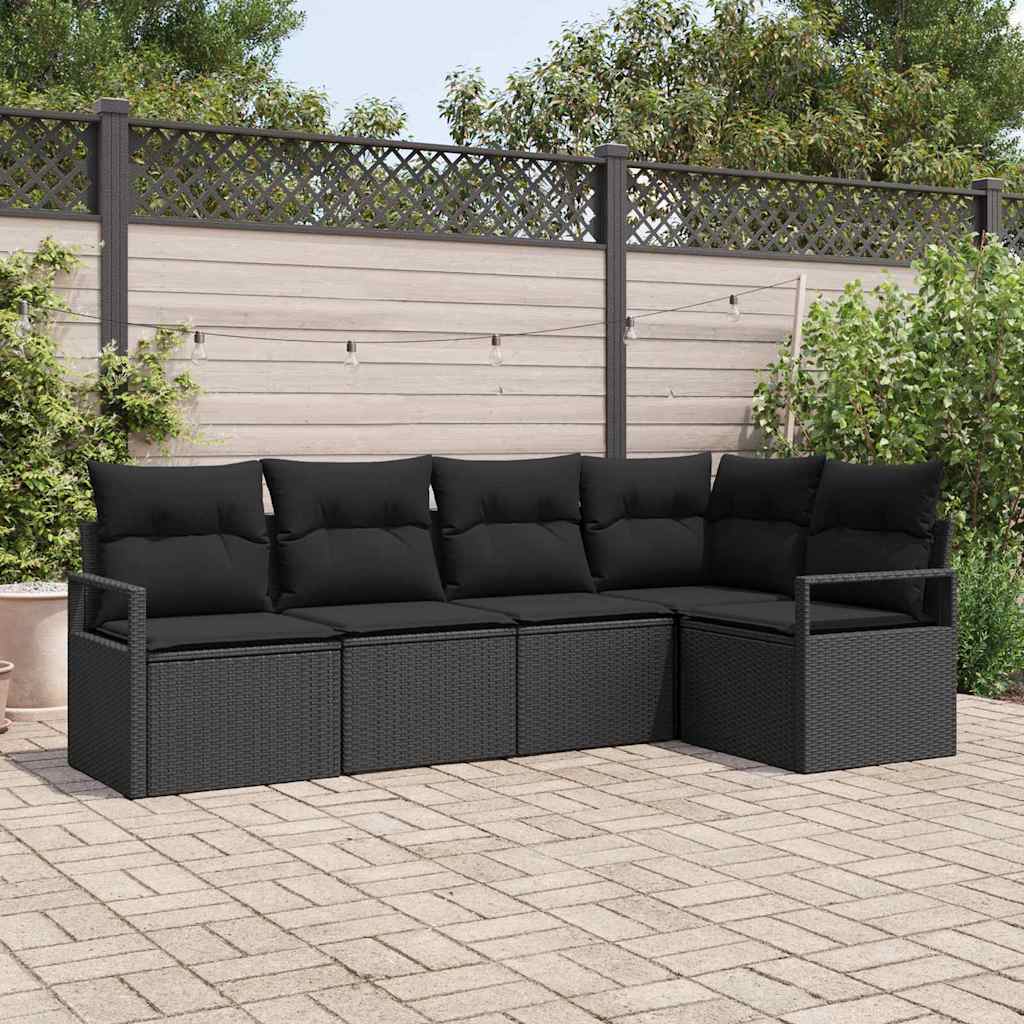 vidaXL Zestaw Sof na Ogród z poduszką 5 pcs Czarny polirattan