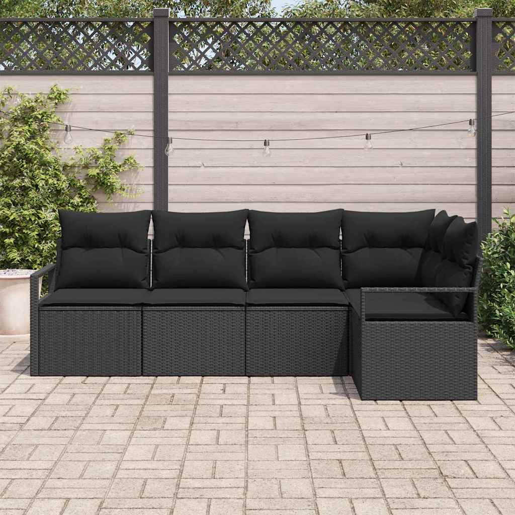 vidaXL Zestaw Sof na Ogród z poduszką 5 pcs Czarny polirattan