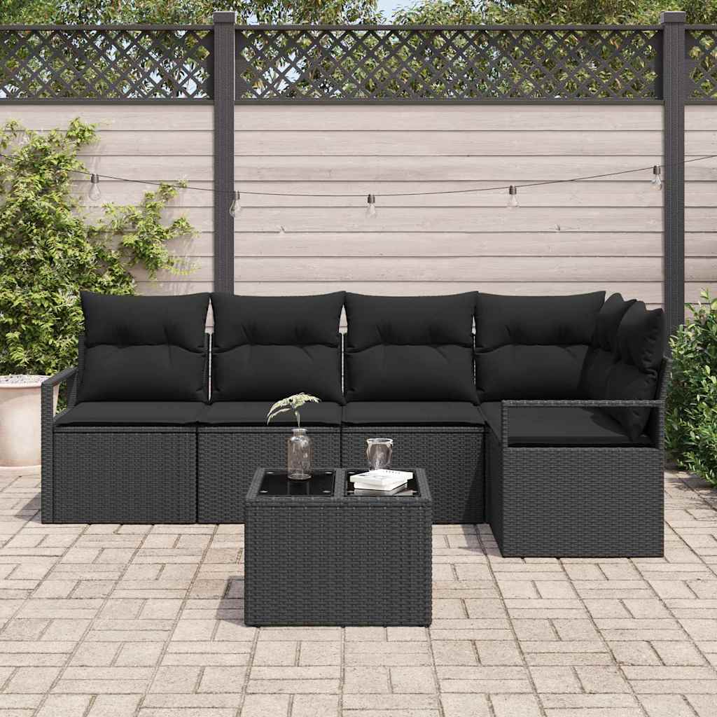 vidaXL Zestaw Sof na Ogród z poduszką 6 pcs Czarny polirattan