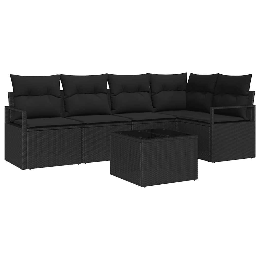 vidaXL Zestaw Sof na Ogród z poduszką 6 pcs Czarny polirattan