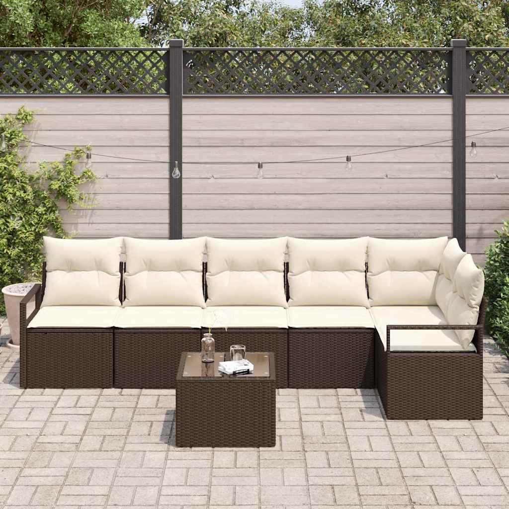 vidaXL Zestaw Sof na Ogród 7 pcs Brązowy i Kremowy polirattan