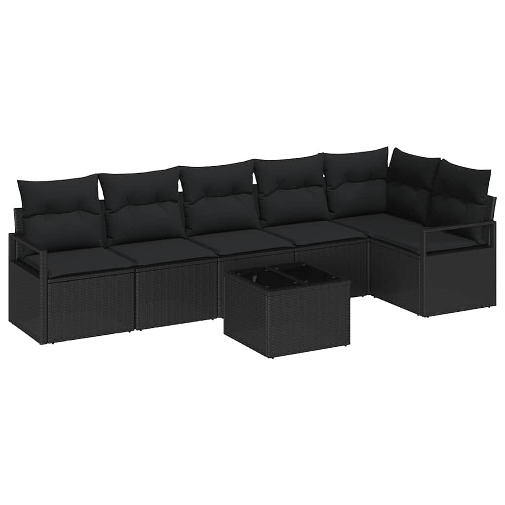 vidaXL Zestaw Sof na Ogród z poduszką 7 pcs Czarny polirattan