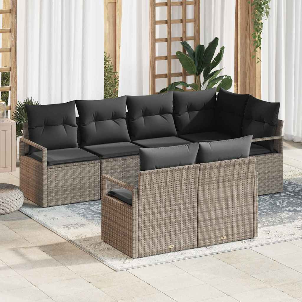 vidaXL Zestaw Sof na Ogród z poduszką 7 pcs Szary polirattan