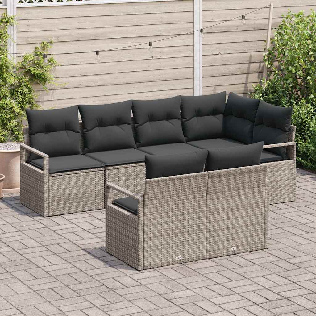 vidaXL Zestaw Sof na Ogród z poduszką 7 pcs Szary polirattan