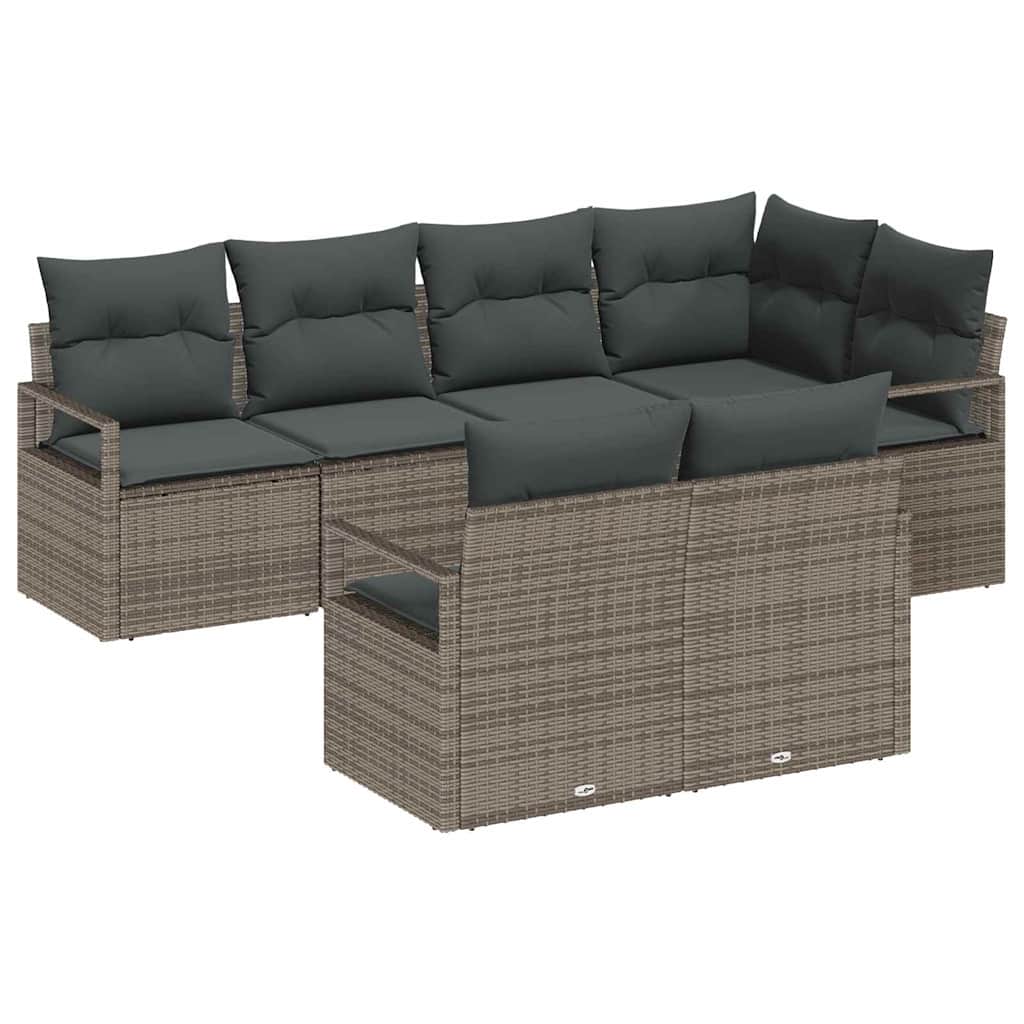 vidaXL Zestaw Sof na Ogród z poduszką 7 pcs Szary polirattan