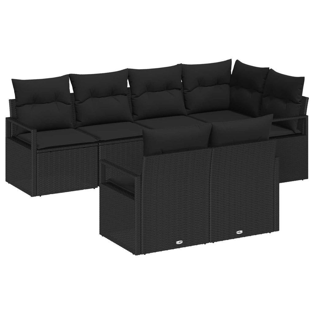 vidaXL Zestaw Sof na Ogród z poduszką 7 pcs Czarny polirattan