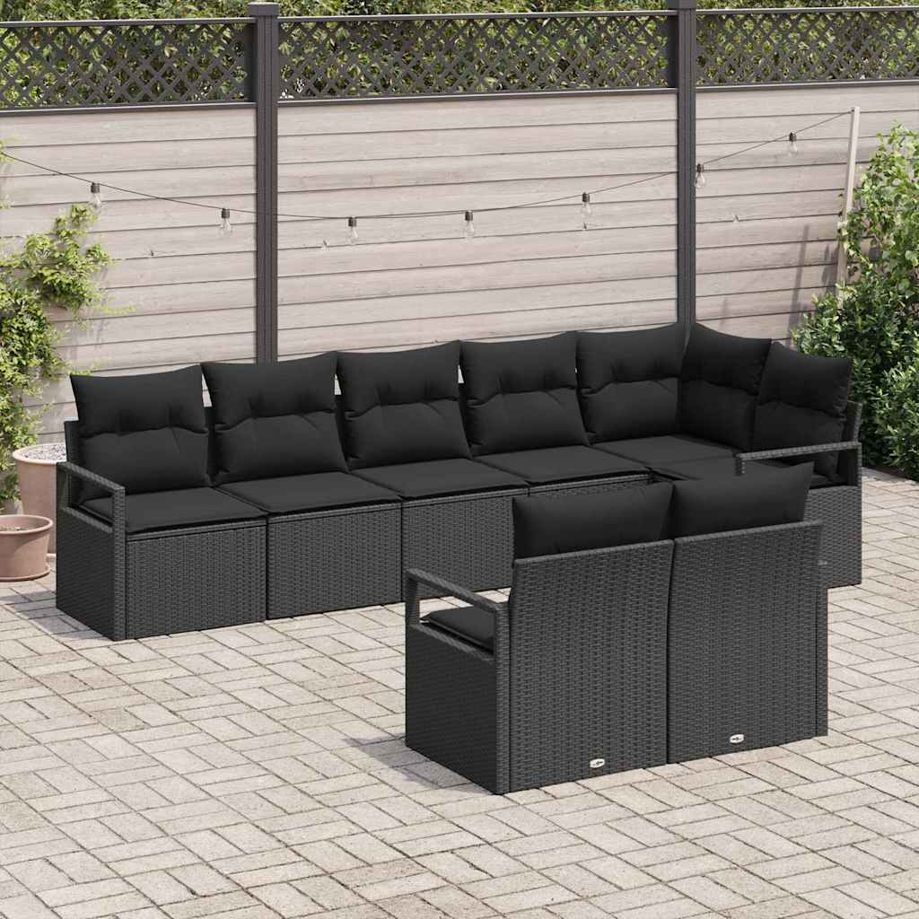 vidaXL Zestaw Sof na Ogród z poduszką 8 pcs Czarny polirattan