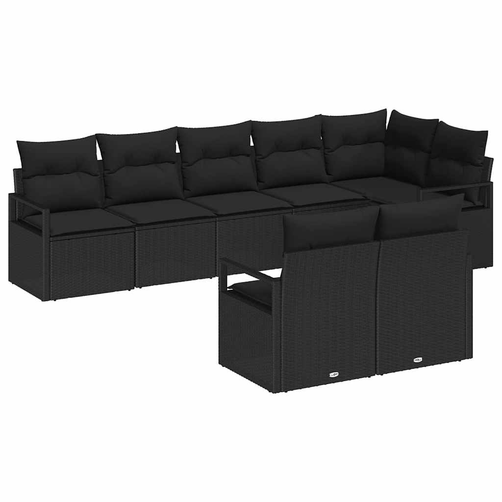 vidaXL Zestaw Sof na Ogród z poduszką 8 pcs Czarny polirattan