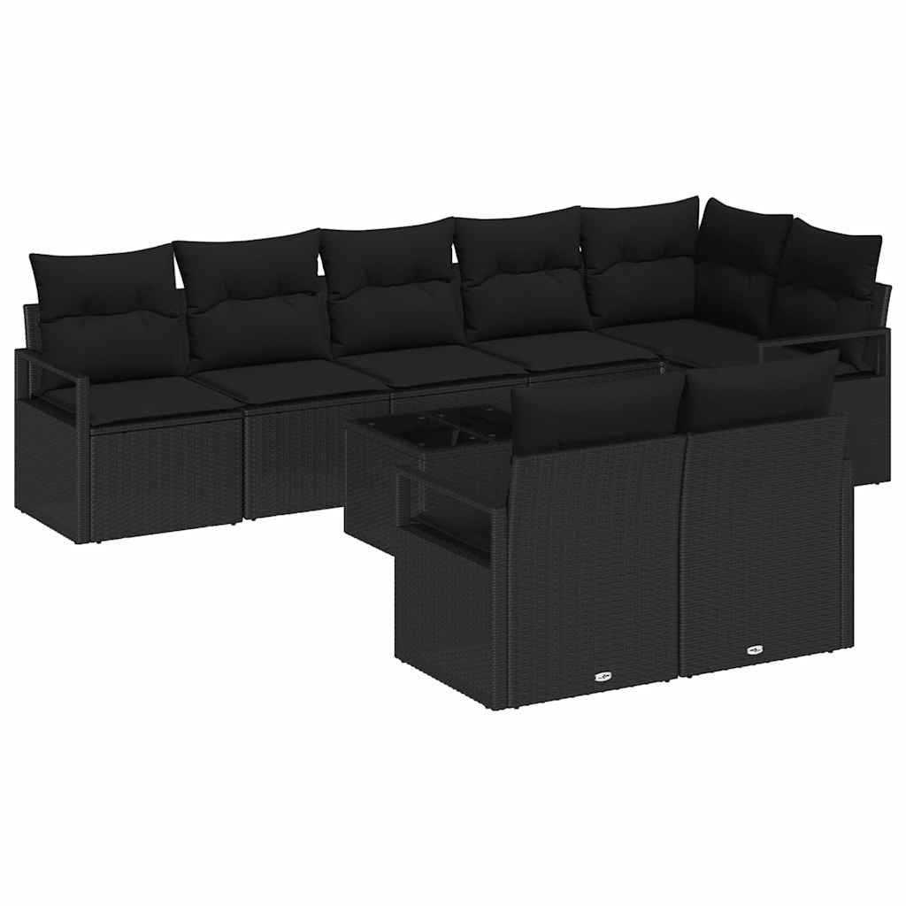 vidaXL Zestaw Sof na Ogród z poduszką 9 pcs Czarny polirattan
