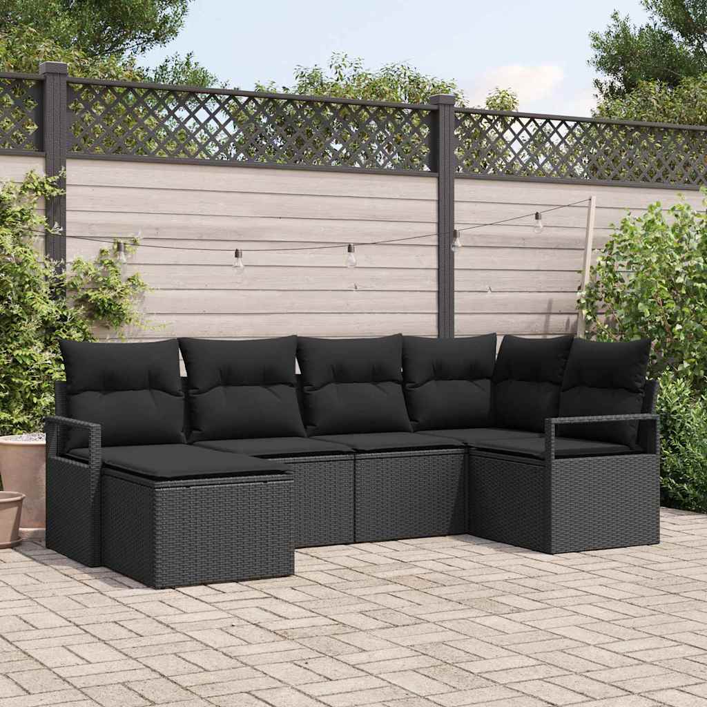 vidaXL Zestaw Sof z poduszką z przechowywaniem 6 pcs Czarny polirattan